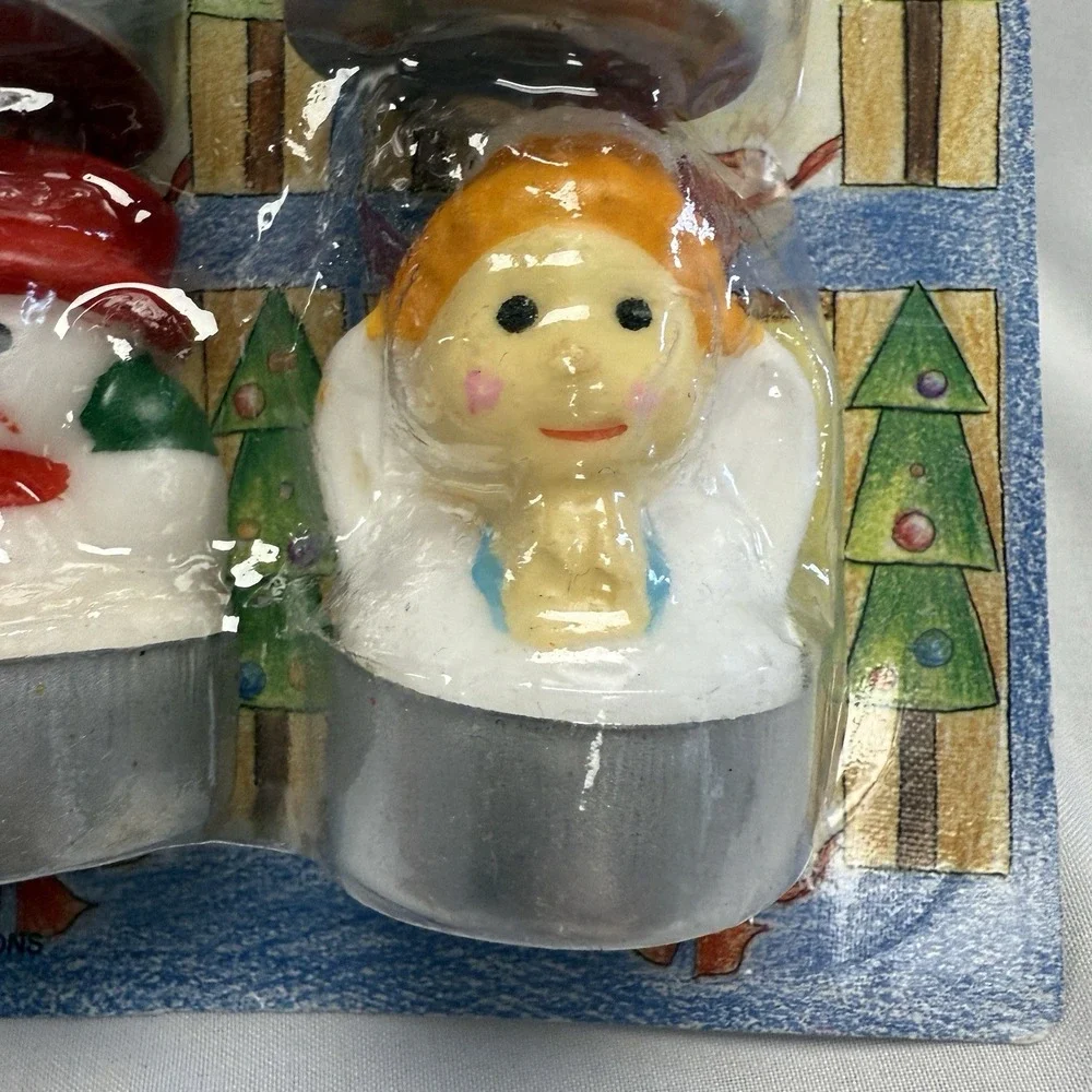 Vintage Set 4 Christmas Tea Light Candles New Old Stock Santa Tree Angel Snowman